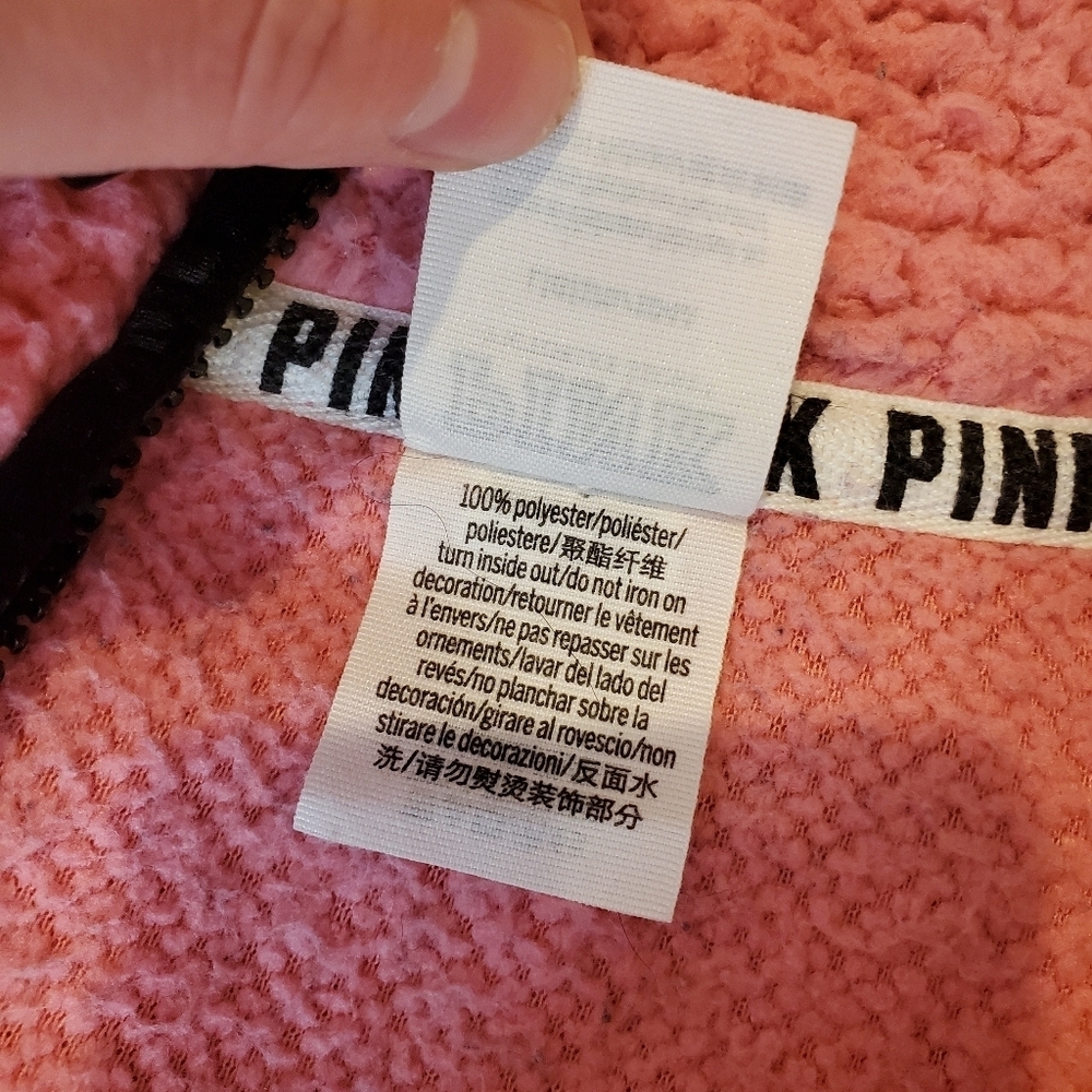 PINK Victoria's Secret Pink Sherpa Quarter Zip Pullover Jacket Campus Winter EUC - Picture 11 of 16